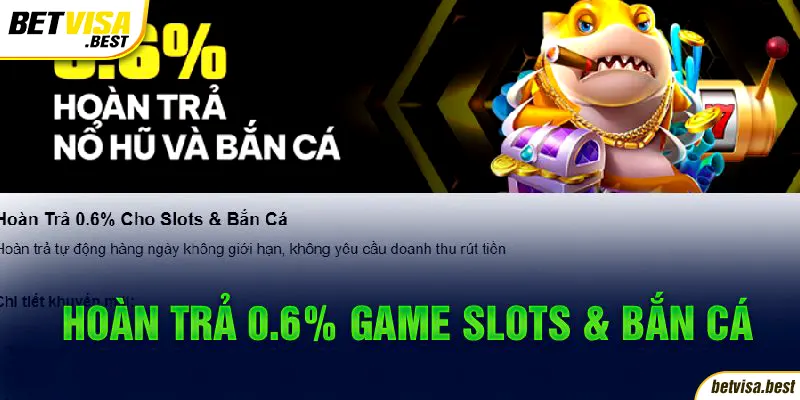 Hoàn trả 0.6% game Slots & Bắn cá